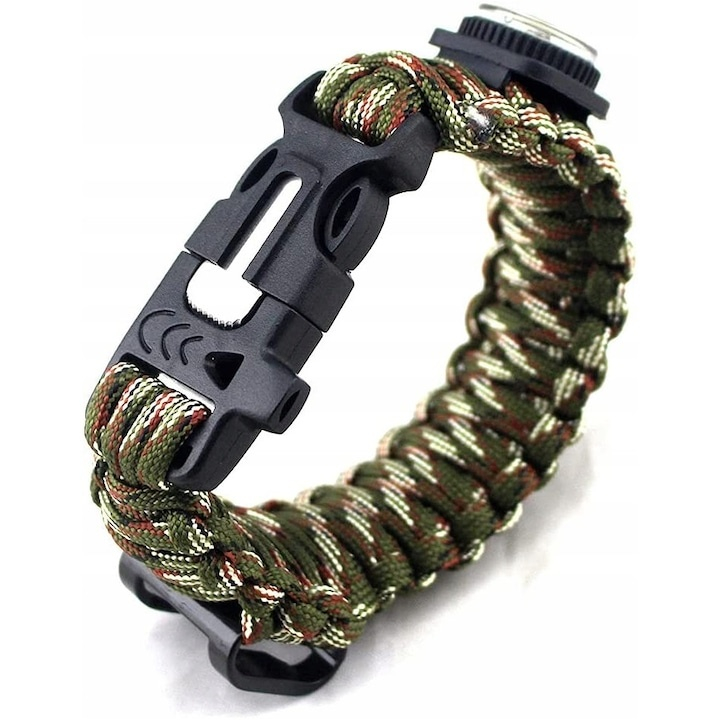 Bratara de supravietuire multifunctionala cu busola, cutit, fluier, snur paracord si cremene, inchidere cu clips, multicolora – accesoriu compact pentru drumetii si activitati outdoor [3]