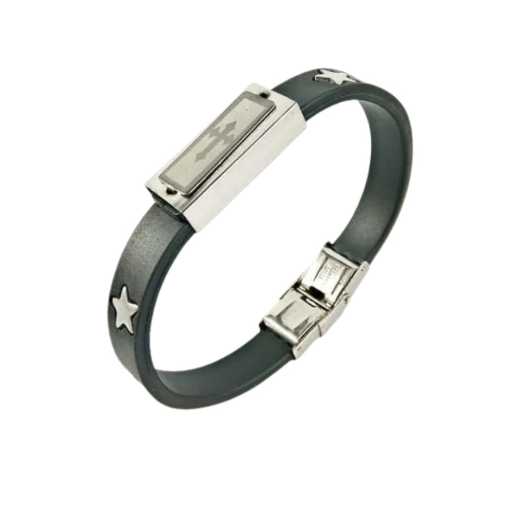 Bratara tip curea din silicon, neagra, cu catarama si placuta din inox, diametru reglabil [2]