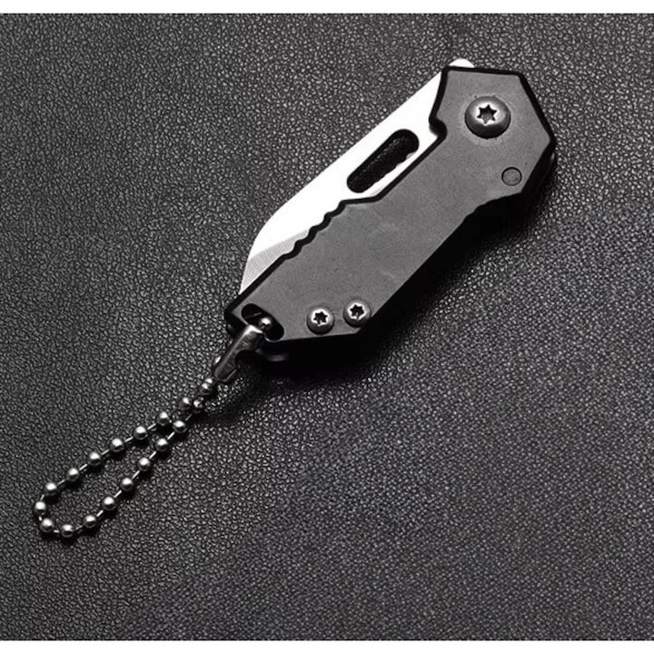 Breloc briceag pliabil multifunctional din metal, mini cutit EDC pentru chei, compact 5.3-8.8 cm, negru argintiu [3]