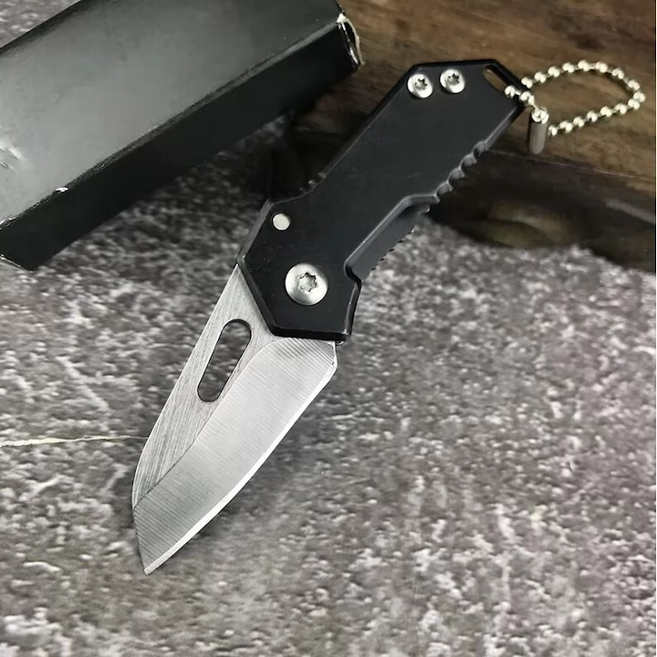 Breloc briceag pliabil multifunctional din metal, mini cutit EDC pentru chei, compact 5.3-8.8 cm, negru argintiu [4]