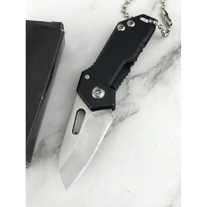 Breloc briceag pliabil multifunctional din metal, mini cutit EDC pentru chei, compact 5.3-8.8 cm, negru argintiu [9]