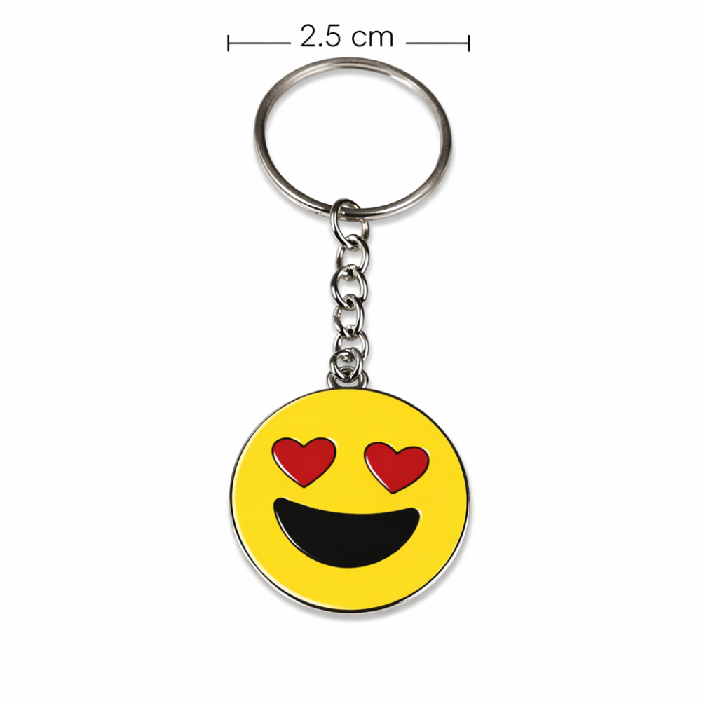 Breloc chei emoticon indragostit, ochi inimioara, metalic, galben, 9.8 x 3.8 cm, inel 2.6 cm, accesoriu decorativ [2]