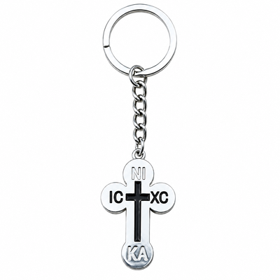 Breloc crestin maro 9,3 cm, cruce 3,5 x 2,6 cm cu Isus, grosime 4 mm, inel 3,4 cm, accesoriu religios pentru chei, marturie botez [3]