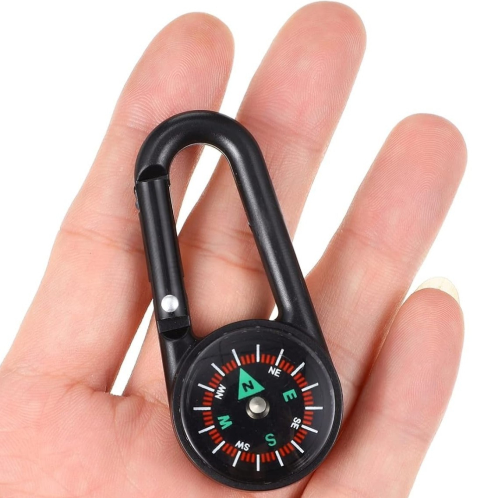 Breloc cu busola si carabina, accesoriu orientare camping drumetii, plastic rezistent, negru, 7 cm [3]