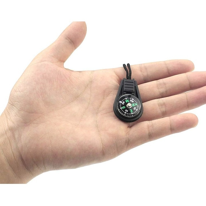 Breloc cu busola si snur, accesoriu drumetii camping orientare, compact si usor, negru, 13 cm [4]