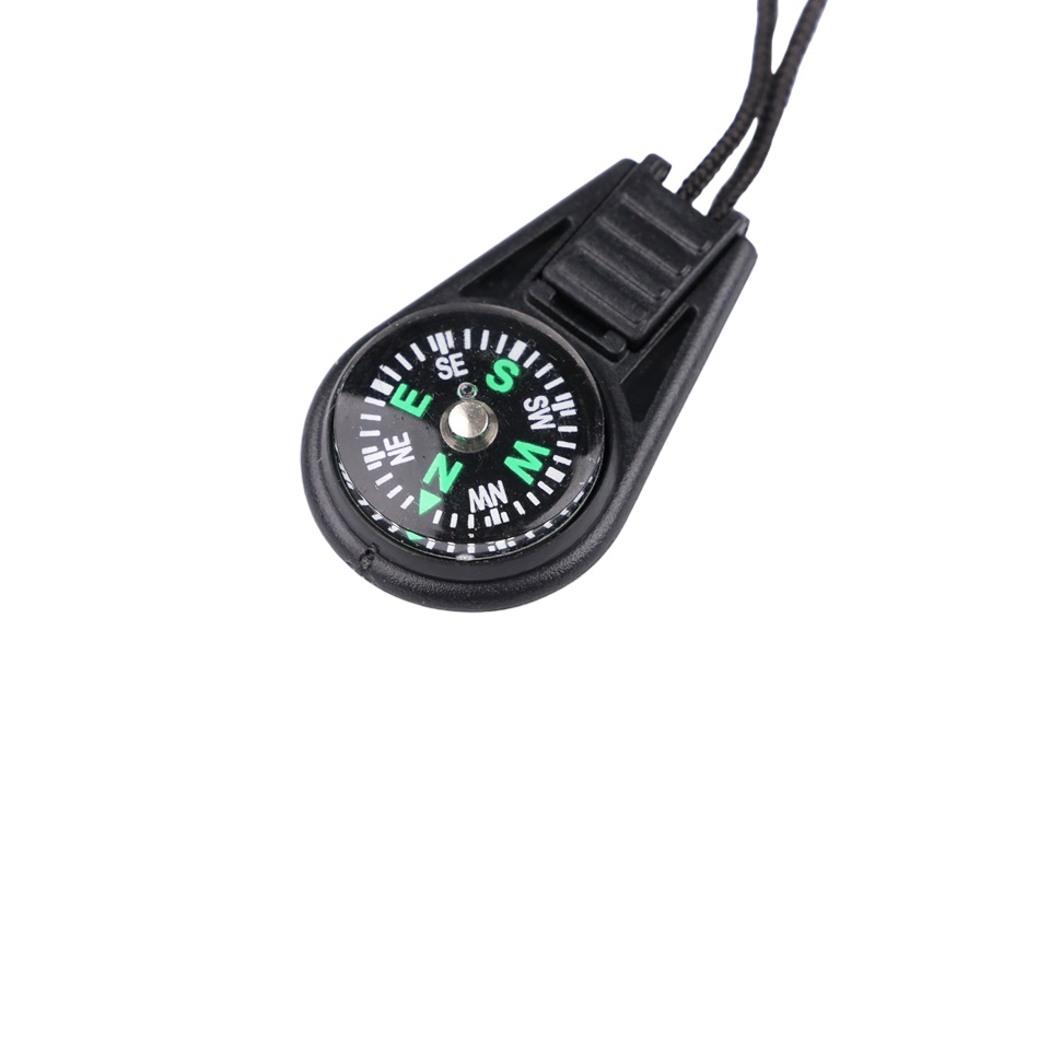 Breloc cu busola si snur, accesoriu drumetii camping orientare, compact si usor, negru, 13 cm [2]