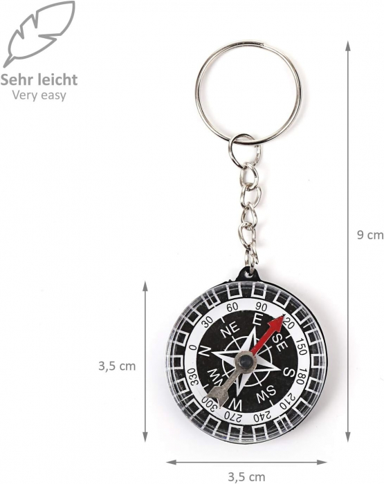 Breloc cu inel metalic si mini busola 34 mm - Negru [3]