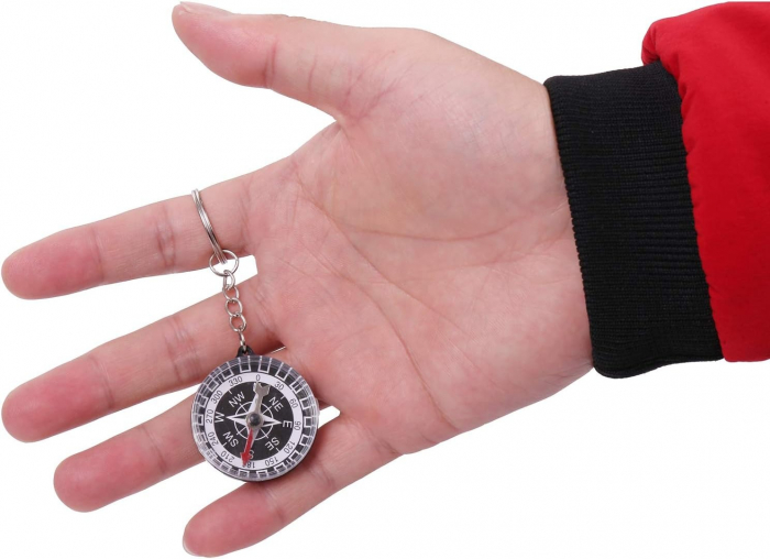 Breloc cu inel metalic si mini busola 34 mm - Negru [2]