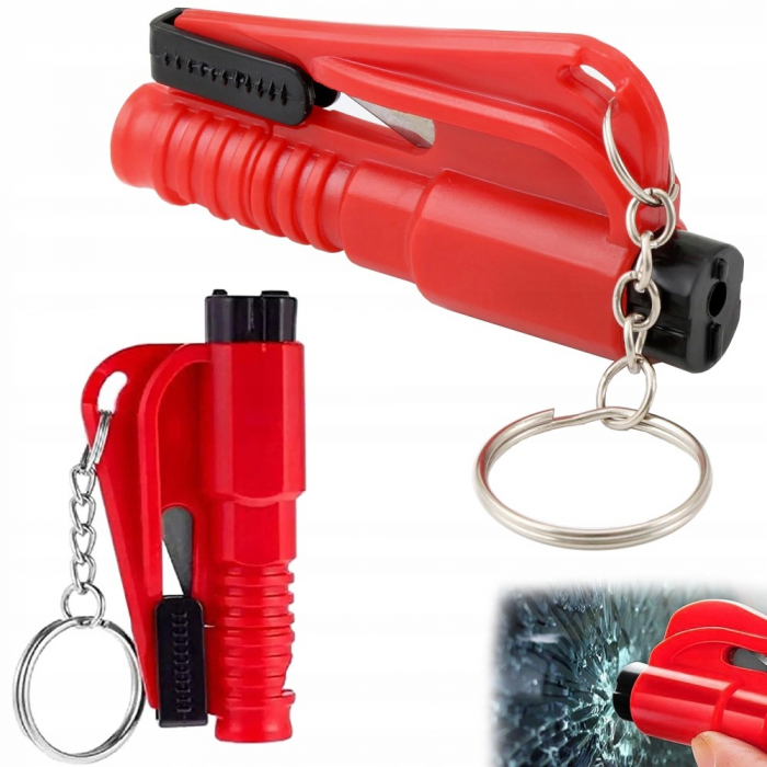 Breloc de supravietuire multifunctional 3in1,ciocan,cutit,fluier - Rosu [2]