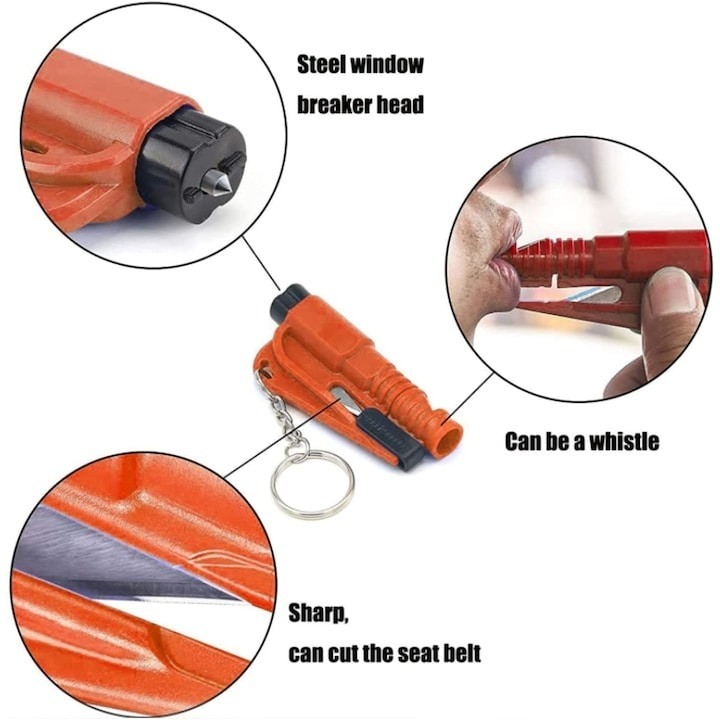 Breloc de supravietuire multifunctional 3in1,ciocan,cutit,fluier - Galben [4]