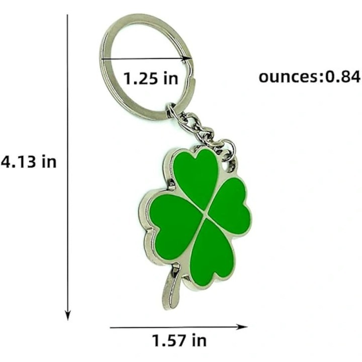 Breloc in forma de trifoi cu 4 foi, metalic, simbol noroc, 4 cm, verde [12]
