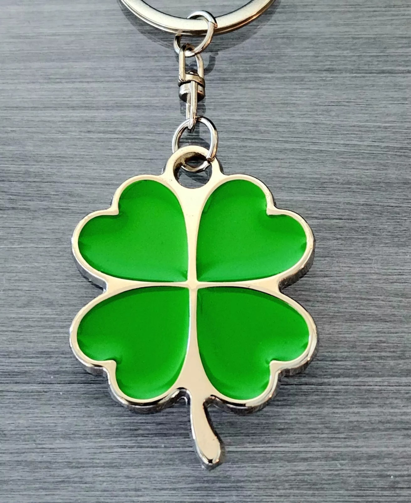 Breloc in forma de trifoi cu 4 foi, metalic, simbol noroc, 4 cm, verde [7]