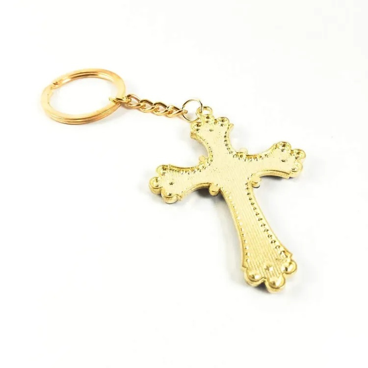 Breloc metalic auriu cu cruce si elemente decorative, 120 x 45 mm [2]