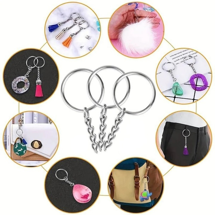 Breloc metalic cu lant, metal nichelat rezistent, pentru accesorii si proiecte DIY, 10 bucati [5]