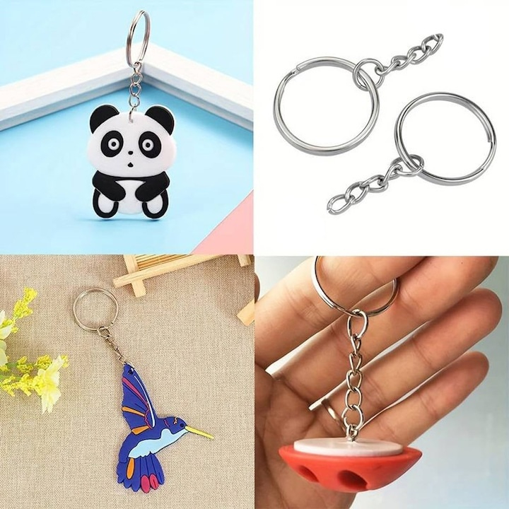 Breloc metalic cu lant, metal nichelat rezistent, pentru accesorii si proiecte DIY, 100 bucati [8]