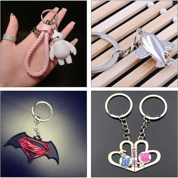 Breloc metalic cu lant, metal nichelat rezistent, pentru accesorii si proiecte DIY, 5 bucati [3]