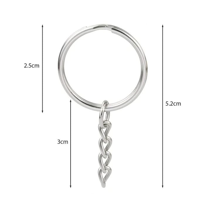 Breloc metalic cu lant, metal nichelat rezistent, pentru accesorii si proiecte DIY, 50 bucati [4]