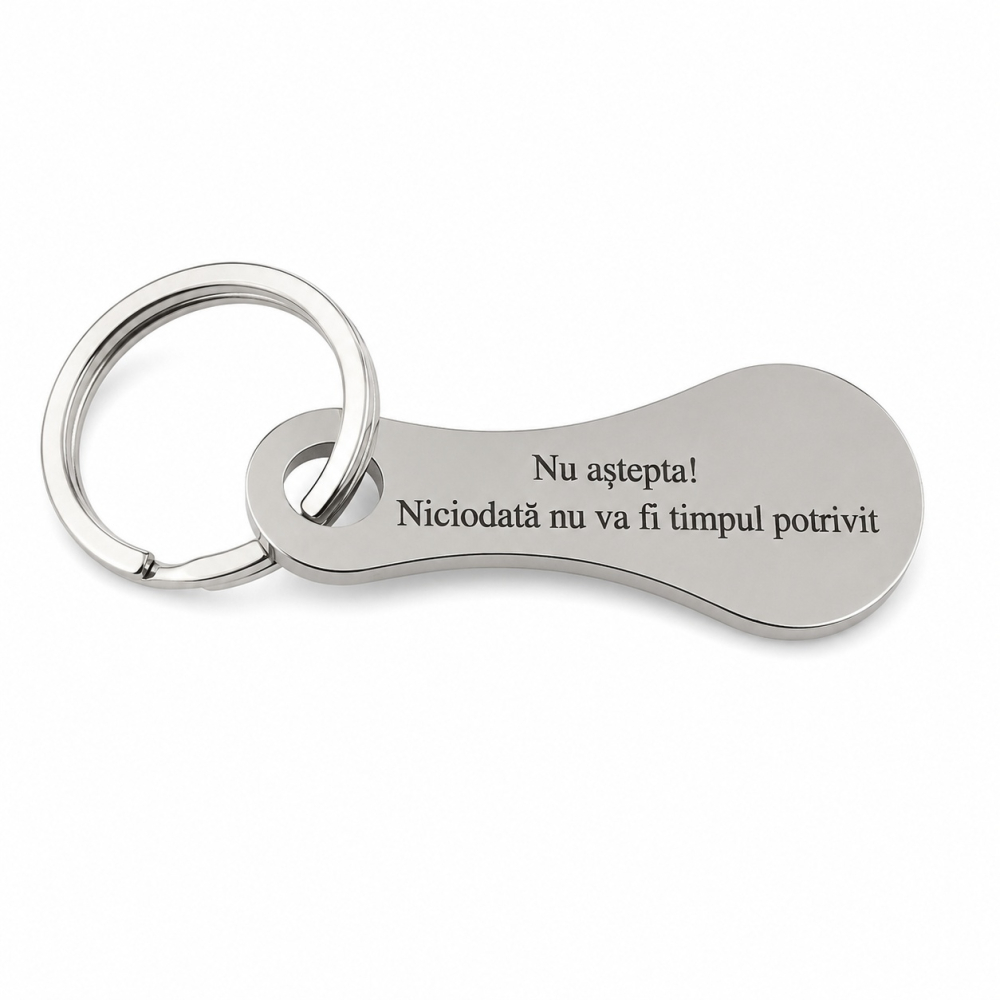 Breloc metalic gravat "Nu astepta! Niciodata nu va fi timpul potrivit", argintiu, accesoriu pentru chei, geanta si rucsac, cadou motivational [5]