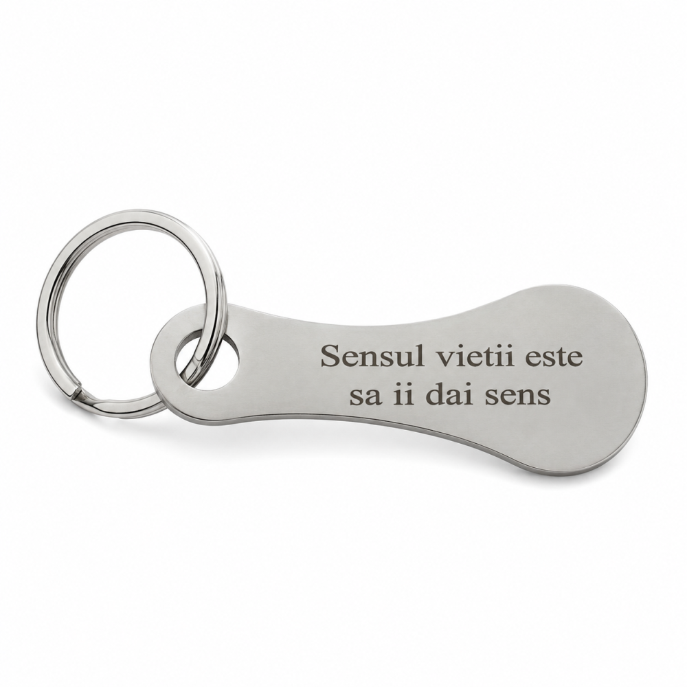 Breloc metalic gravat "Sensul vietii este sa ii dai sens", argintiu, accesoriu elegant pentru chei, geanta, rucsac si portofel, cadou inspirational [4]