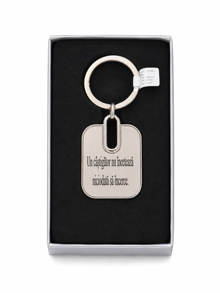 Breloc metalic gravat "Un castigator nu inceteaza niciodata sa incerce.", accesoriu elegant pentru chei, geanta sau rucsac, livrat in cutie cadou premium [6]