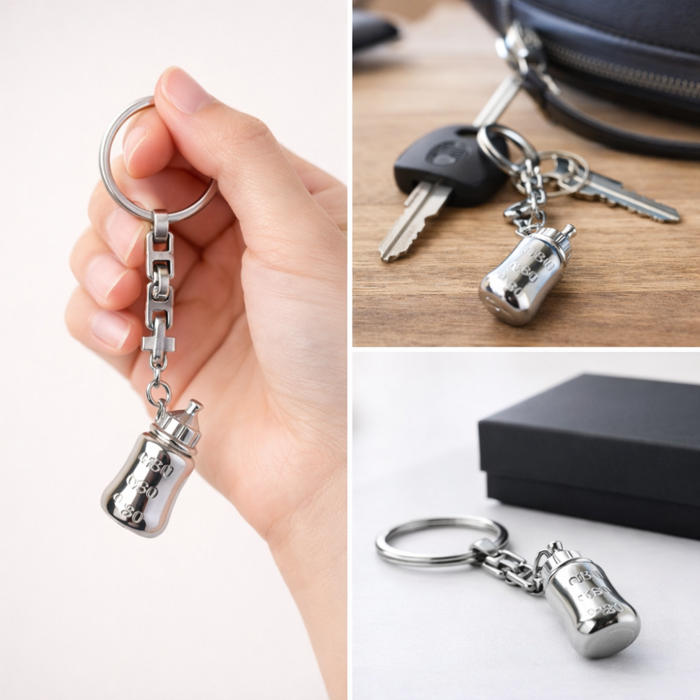 Breloc metalic model biberon, finisaj lucios elegant, lungime 10 cm, inel 3.5 cm, accesoriu chei, cutie cadou inclusa [2]