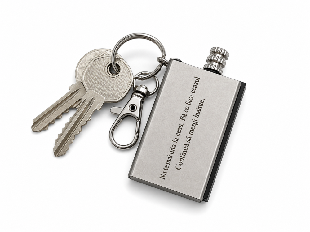 Breloc metalic multifunctional gravat "Nu te mai uita la ceas. Fa ce face ceasul! Continua sa mergi inainte.", cu rezervor pentru combustibil si fitil, accesoriu EDC pentru camping, drumetii, chei si [2]