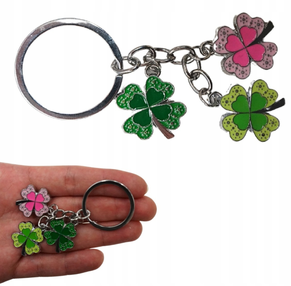 Breloc metalic trifoi norocos 3 pandantive, accesoriu chei, amuleta noroc, multicolor, 11 cm [4]