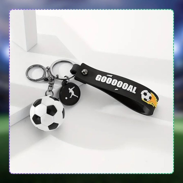 Breloc minge fotbal alb/negru 19,5 cm, minge 3,8 cm, pandantiv sportiv pentru chei, rucsac, geanta si poseta, plastic si metal [6]