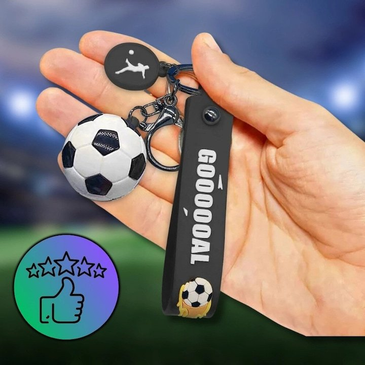 Breloc minge fotbal alb/negru 19,5 cm, minge 3,8 cm, pandantiv sportiv pentru chei, rucsac, geanta si poseta, plastic si metal [4]