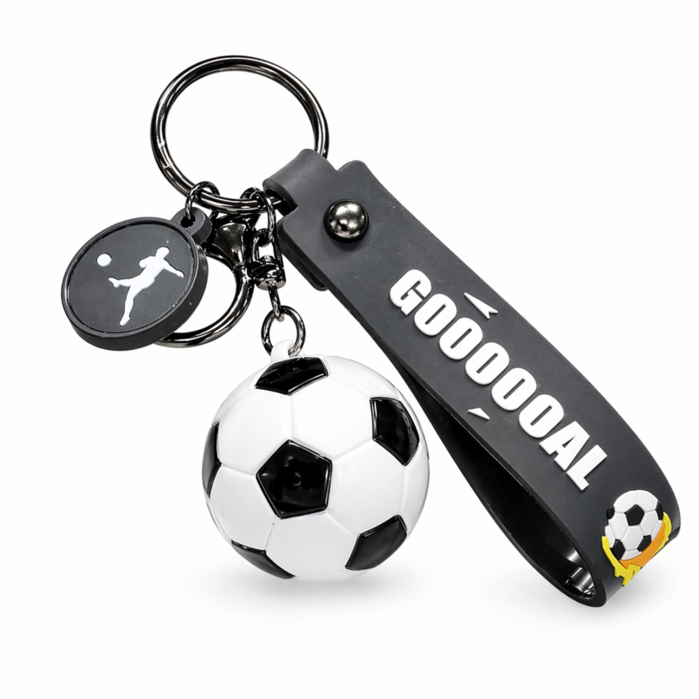 Breloc minge fotbal alb/negru 19,5 cm, minge 3,8 cm, pandantiv sportiv pentru chei, rucsac, geanta si poseta, plastic si metal [5]