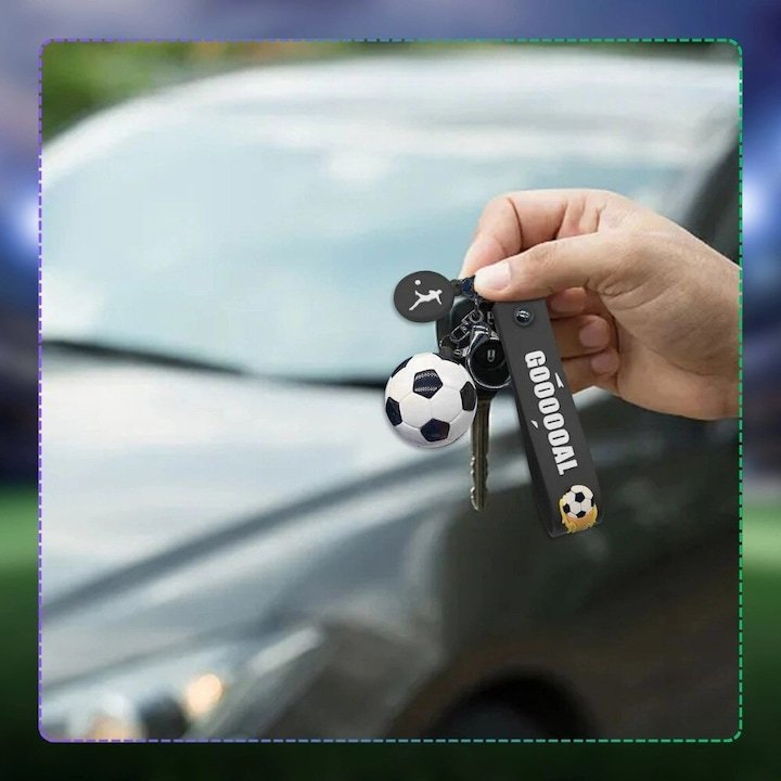 Breloc minge fotbal alb/negru 19,5 cm, minge 3,8 cm, pandantiv sportiv pentru chei, rucsac, geanta si poseta, plastic si metal [3]