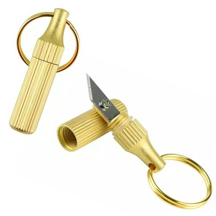 Breloc pentru chei, model cutit multifunctional pentru deschiderea pachetelor si plicurilor, otel inoxidabil, finisaj auriu, 28x9 mm [5]