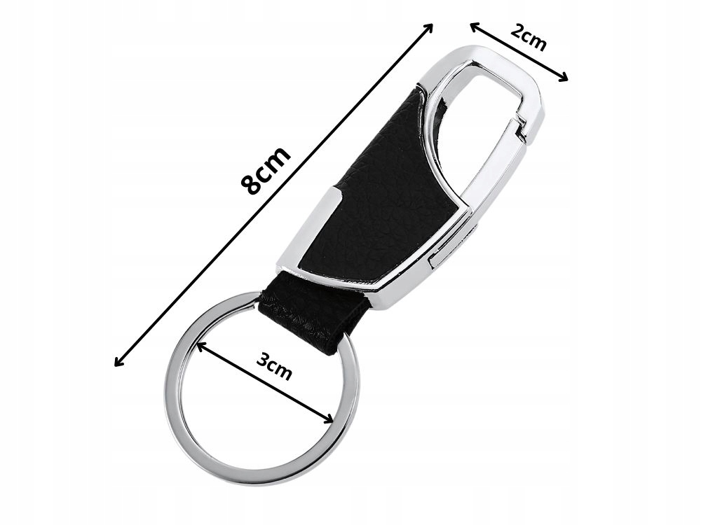 Breloc pentru chei, negru cu argintiu 8 x 2 cm, carabina metalica cu inchidere, insertie aspect piele si inel rotund pentru chei auto, casa sau birou [4]