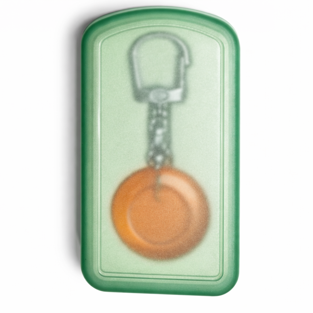 Breloc pentru chei rotund, finisaj sablat, cu carabina metalica si cutie plastic inclusa, 10 x 4 cm [3]