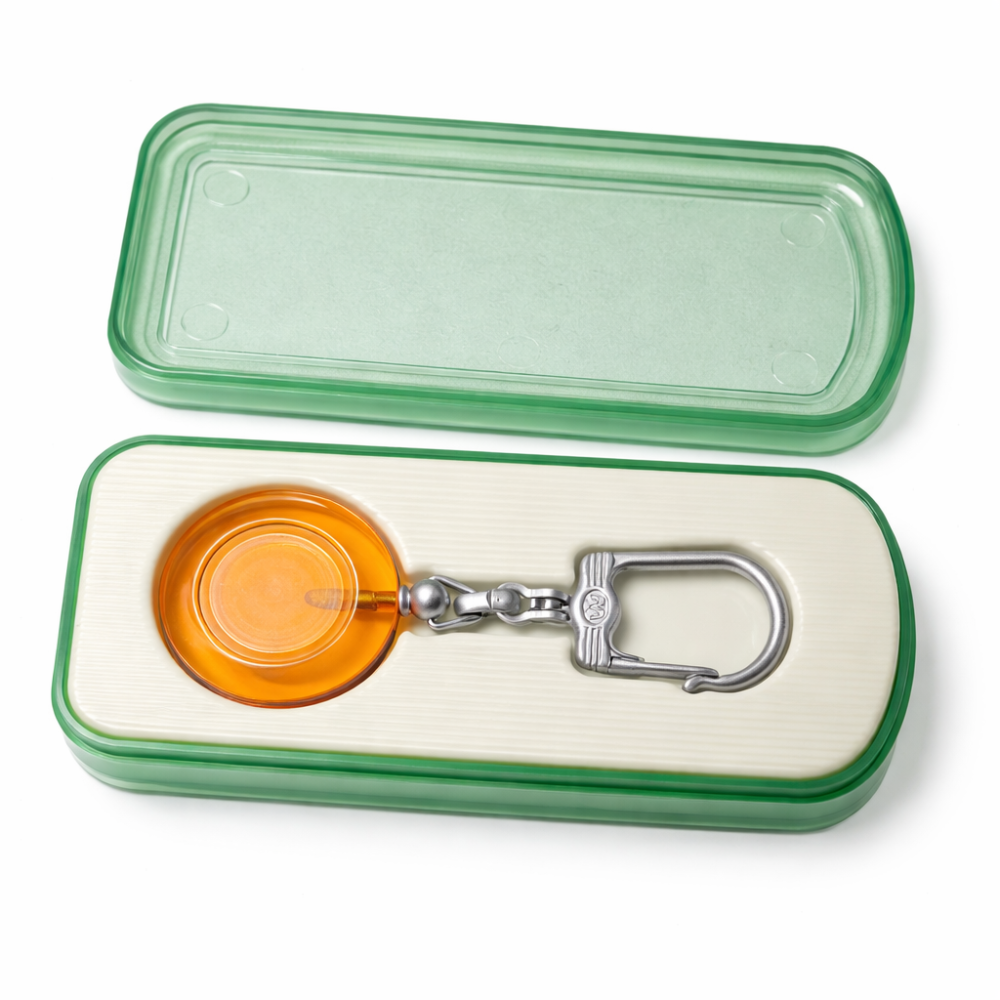 Breloc pentru chei rotund, finisaj sablat, cu carabina metalica si cutie plastic inclusa, 10 x 4 cm [2]