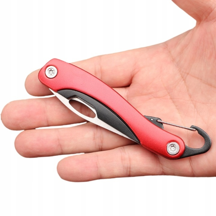 Briceag pliabil, cu carabina, camping, drumetii, supravietuire, 19 cm, lama otel inoxidabil, rosu/negru [5]