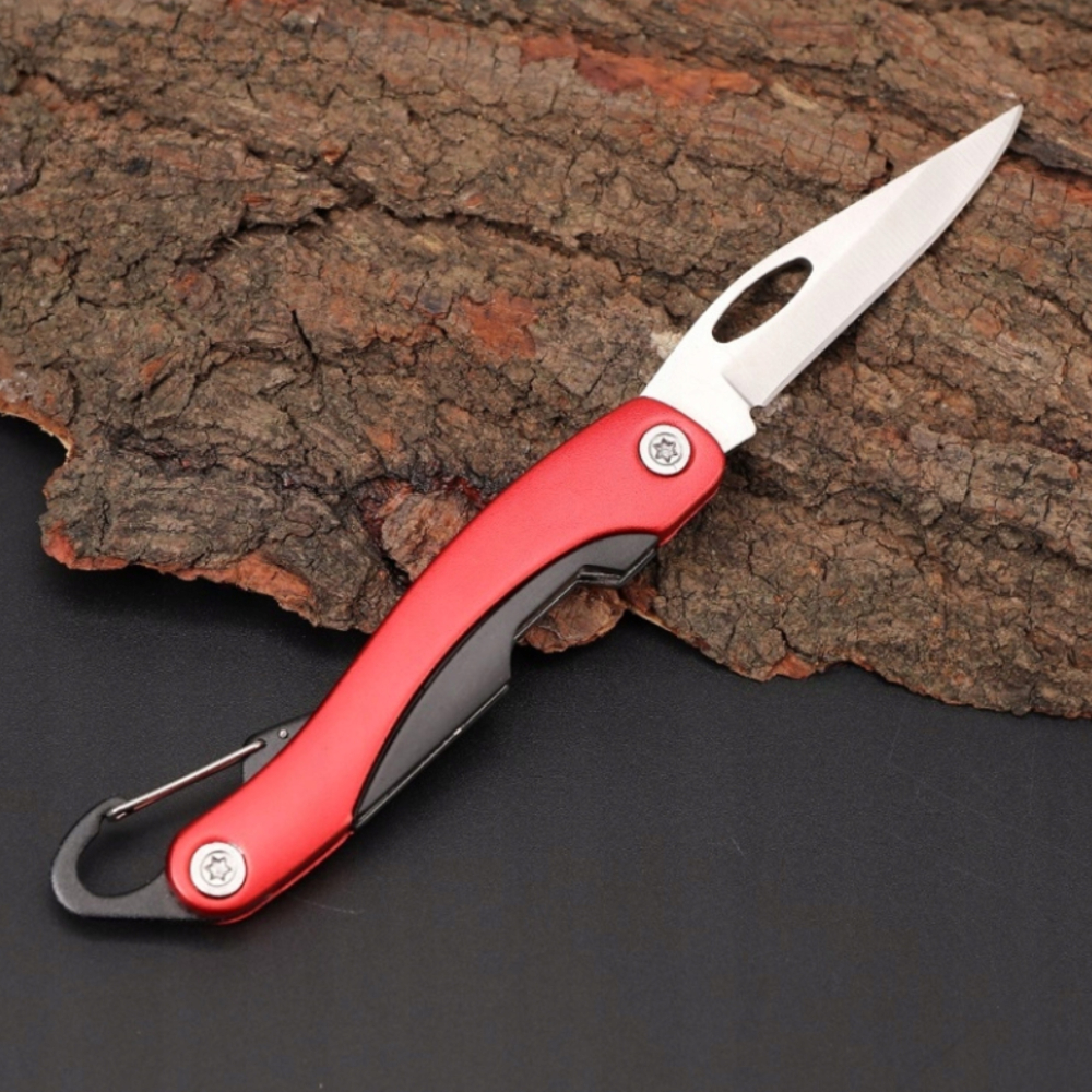 Briceag pliabil, cu carabina, camping, drumetii, supravietuire, 19 cm, lama otel inoxidabil, rosu/negru [7]