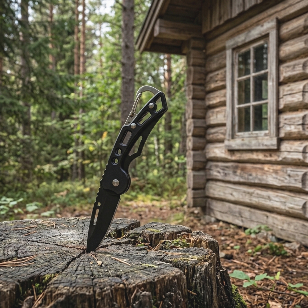 Briceag Pliabil din Oțel, 15 cm, Lamă Ascuțită, Negru cu Carabină de Prindere [8]