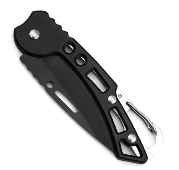 Briceag Pliabil din Oțel, 15 cm, Lamă Ascuțită, Negru cu Carabină de Prindere [2]
