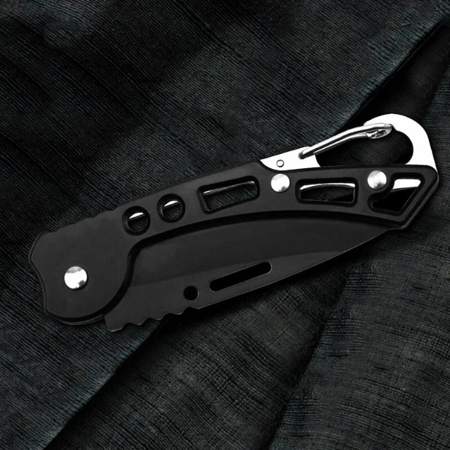 Briceag Pliabil din Oțel, 15 cm, Lamă Ascuțită, Negru cu Carabină de Prindere [5]