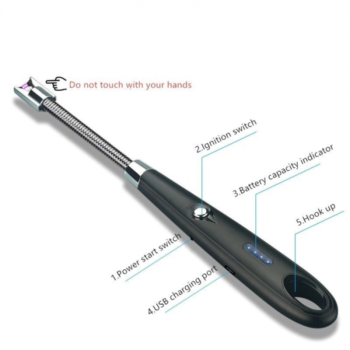 Bricheta electrica flexibila, cu plasma,incarcare USB,26 cm lungime - Negru [7]