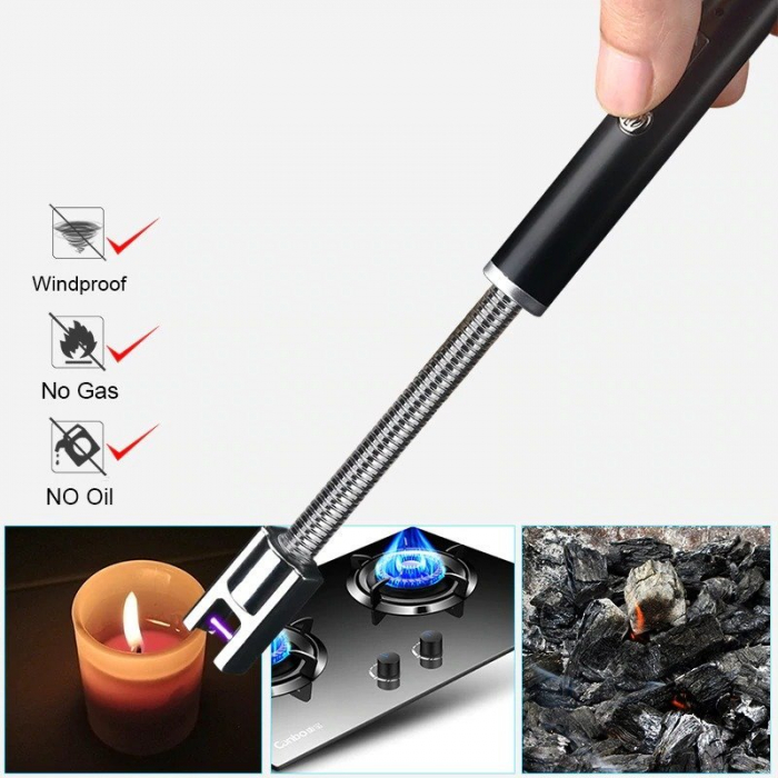 Bricheta electrica flexibila, cu plasma,incarcare USB,26 cm lungime - Negru [4]