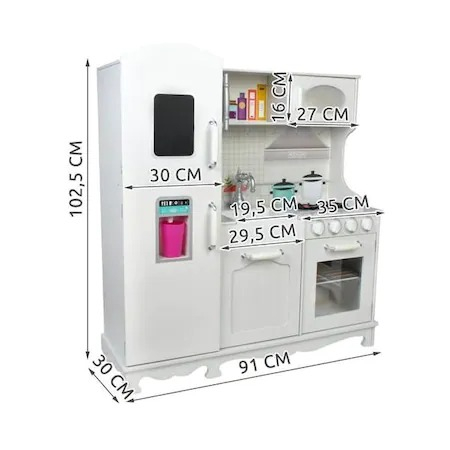 Bucatarie din lemn pentru copii 91x102 cm,2 becuri LED,accesorii incluse - Alb [4]