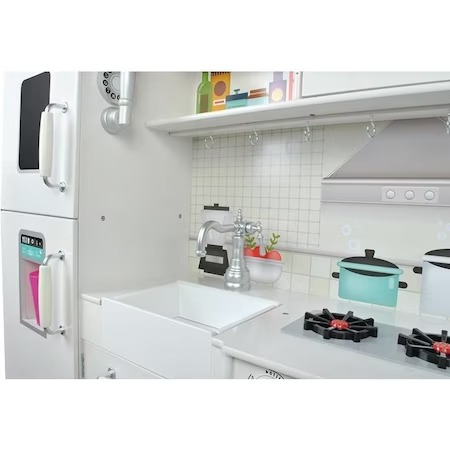 Bucatarie din lemn pentru copii 91x102 cm,2 becuri LED,accesorii incluse - Alb [6]