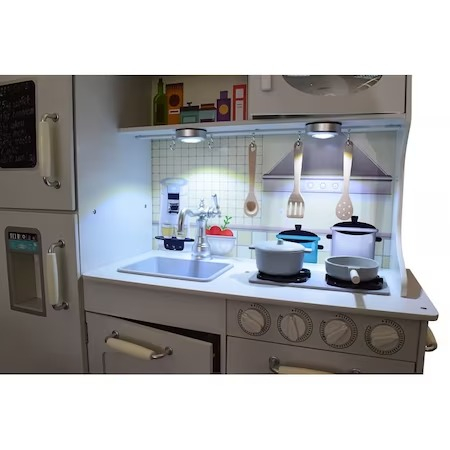 Bucatarie din lemn pentru copii,91x102 cm,2 becuri LED,sort de gatit - Alb [4]