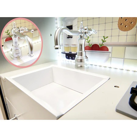Bucatarie din lemn pentru copii 91x102 cm,banda multicolora LED,accesorii incluse - Alb [3]