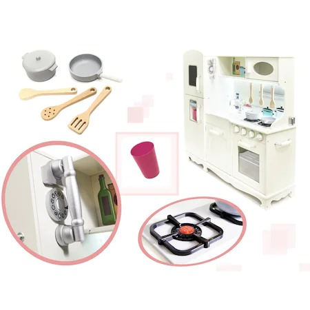 Bucatarie din lemn pentru copii 91x102 cm,banda multicolora LED,accesorii incluse - Alb [5]