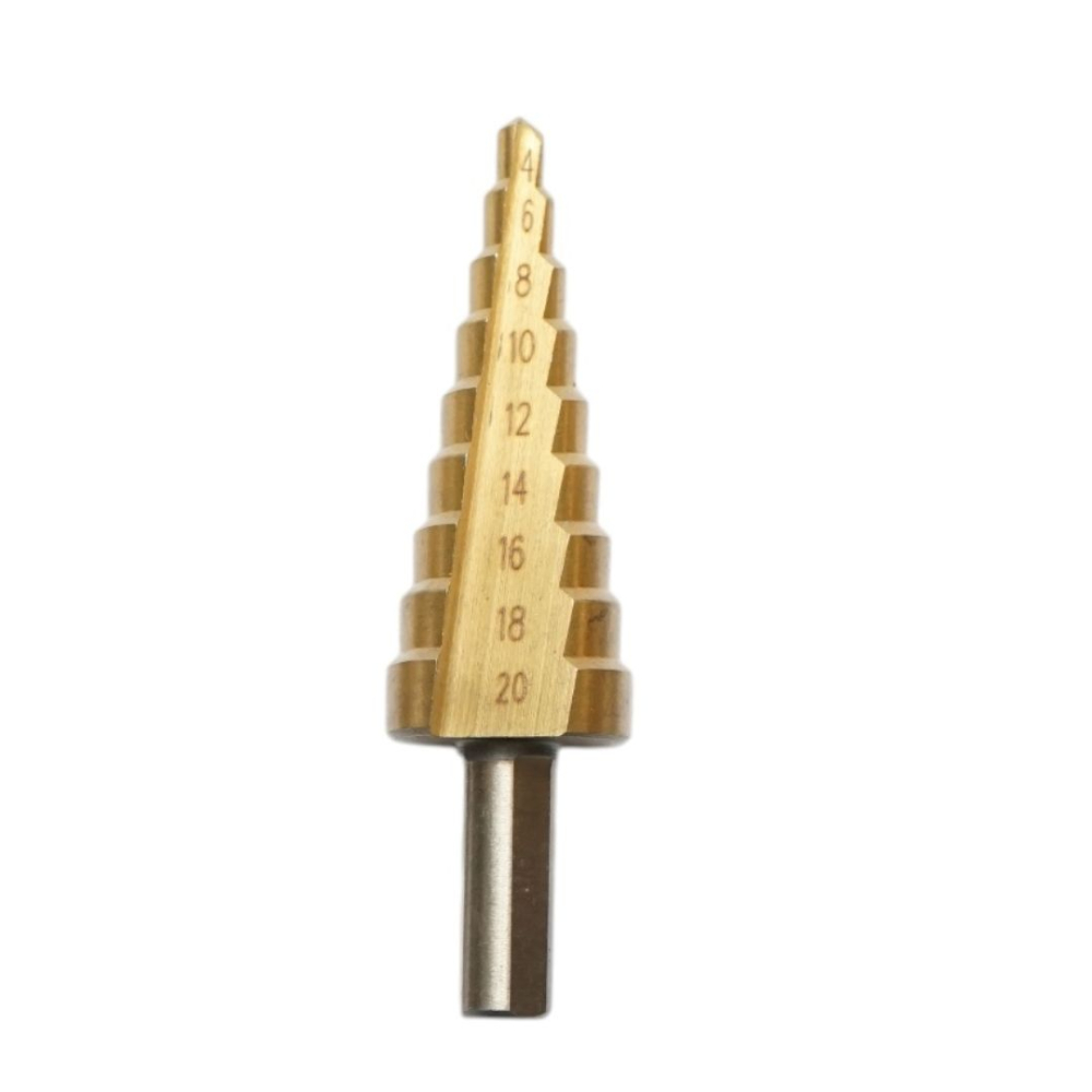 Burghiu conic in trepte 4-20 mm, 9 trepte, HSS 4241 acoperire titan, pentru metal, aluminiu, lemn si plastic, gaurire precisa si debavurare [2]