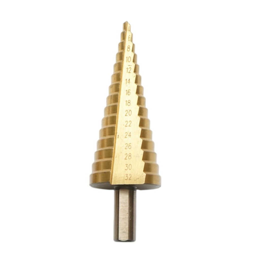 Burghiu conic in trepte 4-32 mm, 15 trepte, HSS 4241 acoperire titan, pentru metal, aluminiu, lemn, plastic si alama, gaurire precisa si debavurare [8]