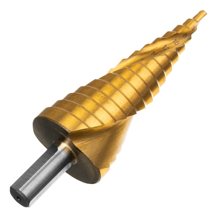 Burghiu conic in trepte, acoperit cu titan, din otel, 4-32 mm [3]